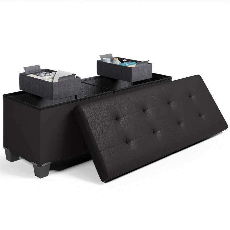 Empyrean Tuffted Folding Foot Rest Storage Ottoman Bench with Storage Bins