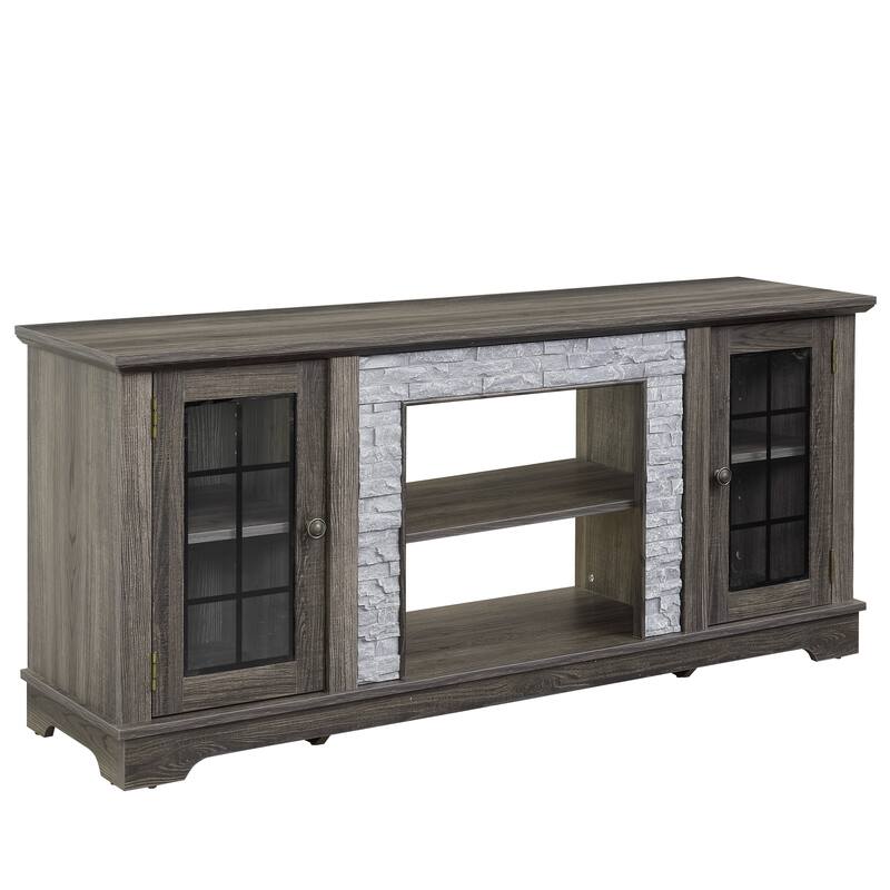 Classic TV Stand Entertainment Center for up to 65" TVs, Faux Stone Media Console Cabinet for Living Room