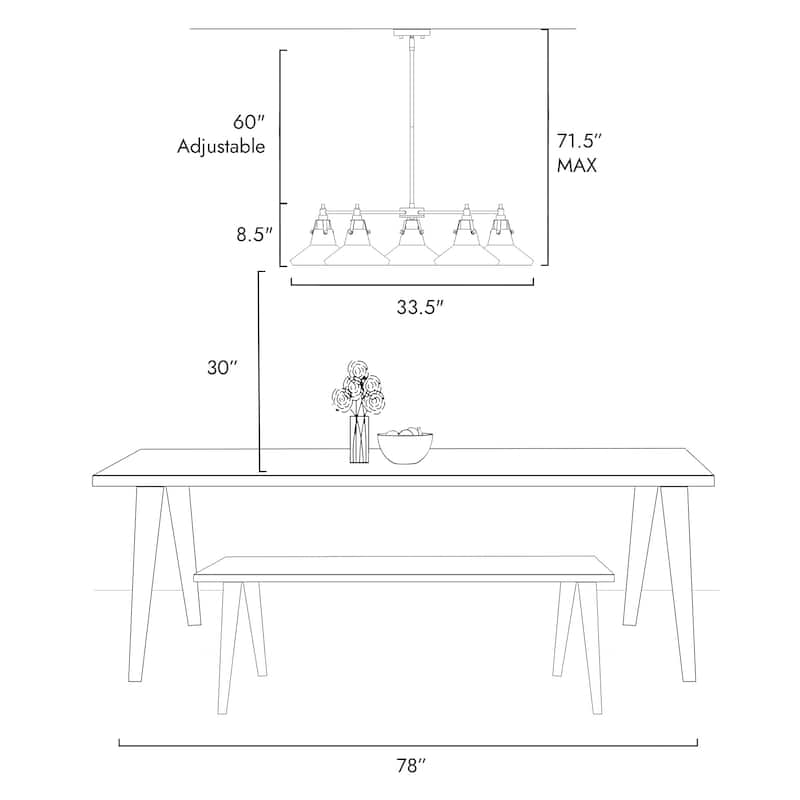Branley Modern Farmhouse 5-Light Wheel Glass Dining Room Chandelier - 33.5"W x 33.5"D x 12" - 71.5"H
