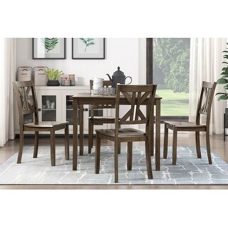 5-Piece Brown Dining Table and Chairs Set - Wood Table & 4 X-Back ...