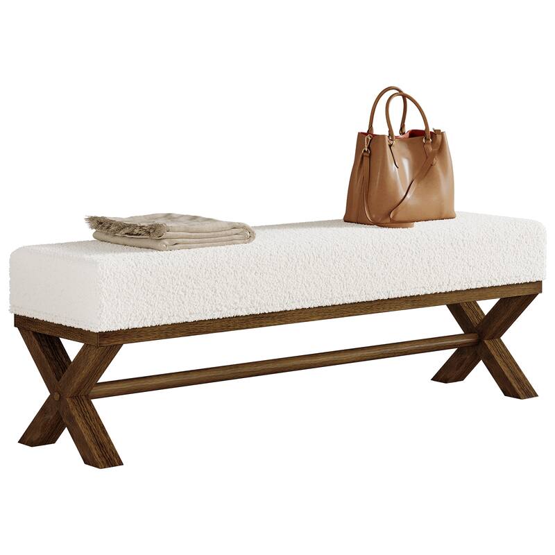 51.18" Upholstered Entryway Bench, Solid Wood End of Bed Bench, Modern Shoe Stool for Bedroom, Entrance, Living Room