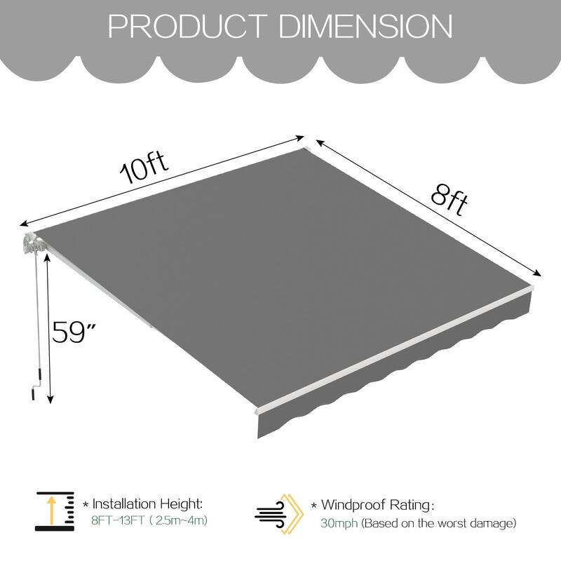 AECOJOY Manual Retractable Patio Awning Outdoor Sunshade Shelter (Cover Only)