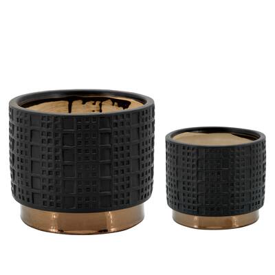 Set of 2 Mesh Metallic Planters 6, 8", Black 7"H