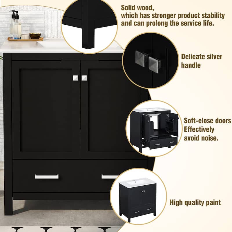 GDFStudio - Aurora Wood & Ceramic Bathroom Vanity Set with Sink and Divided Drawers
