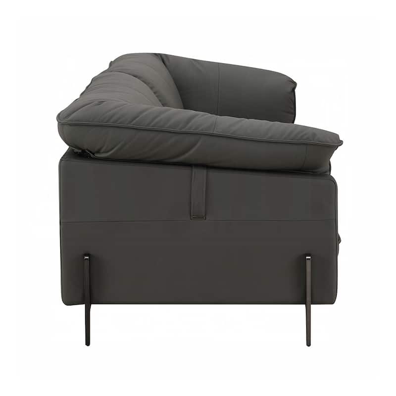 Top Grain Leather Upholstered Sofa with Metal Legs in Black
