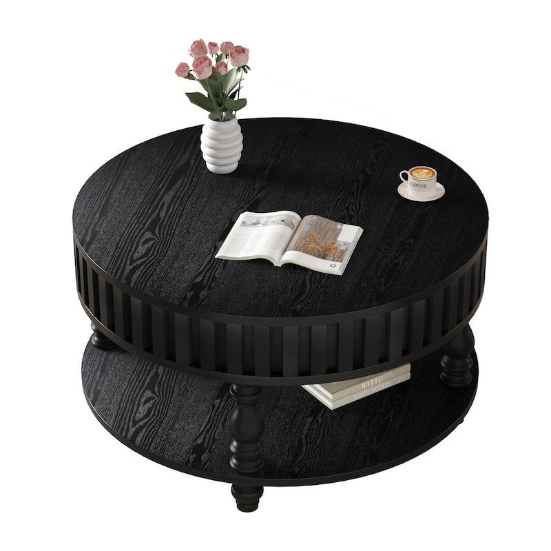 Farmhouse Fluted Coffee Table with Storage and Flip-Top Lids