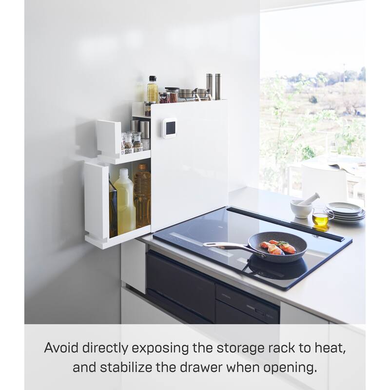 Yamazaki Home Two-Tier Sliding Drawer Seasoning Rack, Steel - L 19.69 x W 4.92 x H 20.67 inches
