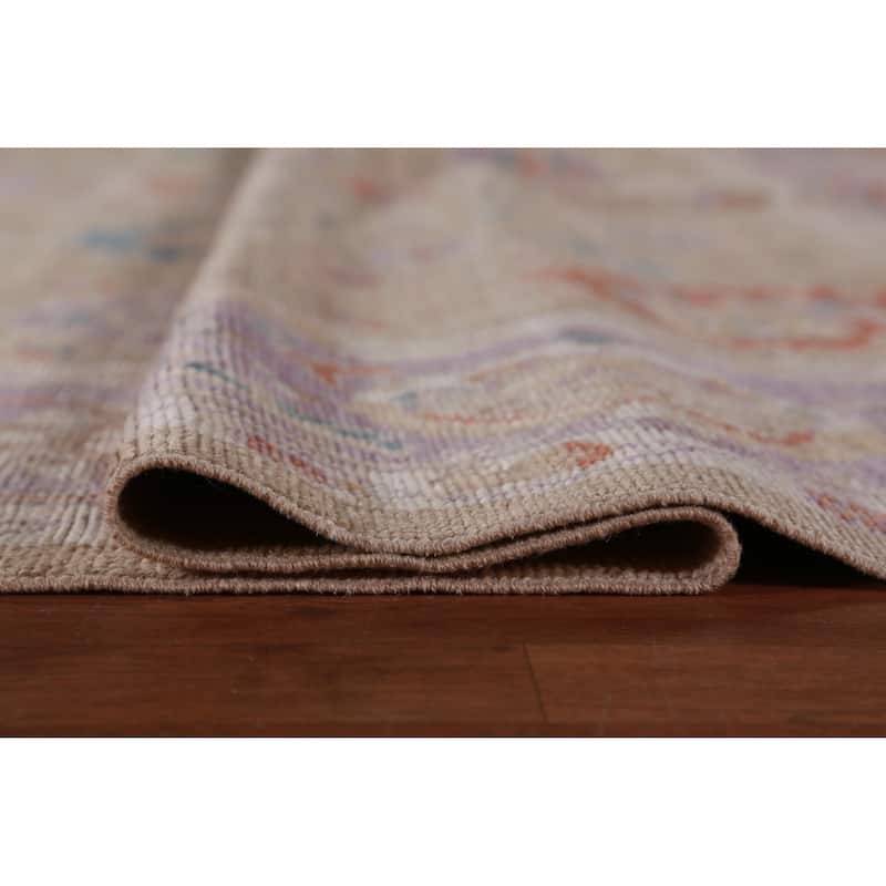 Hand Knotted Oriental 100% Wool Carpet Transitional All-Over Brown Oushak Area Rug - 14' 2'' X 9' 10''