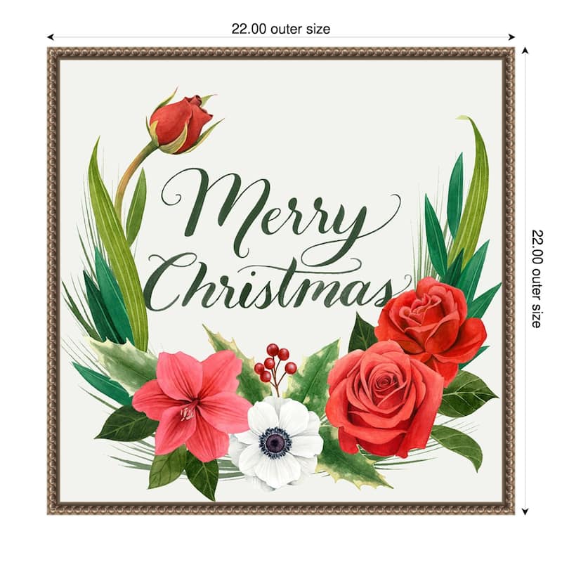 Christmas Flora Wreath I by Grace Popp (22 x 22 in.), Framed Canvas Wall Art Print - Sylvie Beaded Dark Gold