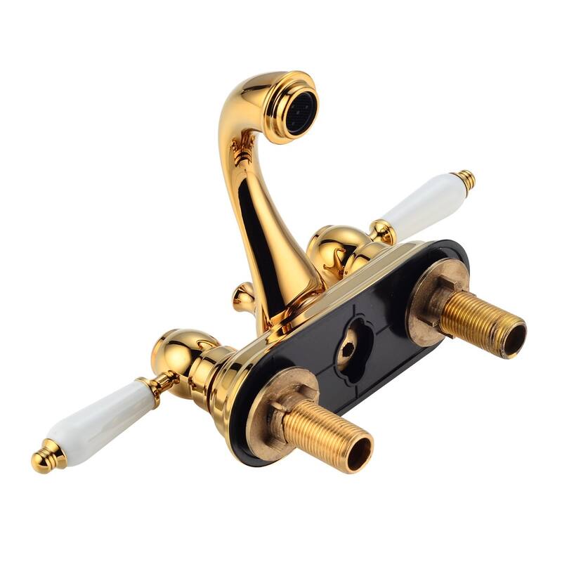 Brass Polished Centerset Bathroom Sink Faucet 4 " L Brass Lux Belle Style White Double Handle Renovators Supply