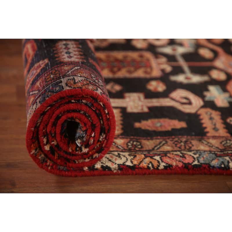 Black Tribal Meshkin Persian Vintage Runner Rug Handmade Wool Carpet - 3'2"x 9'3"