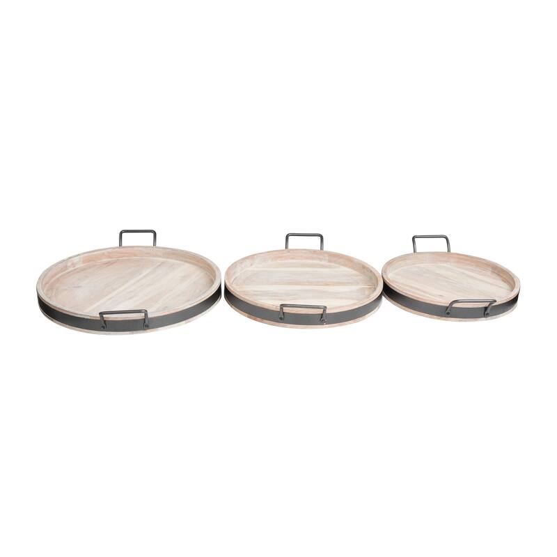 Wood Nesting Tray with Sleek Black Metal Handles (Set of 3) - Brown or Cream