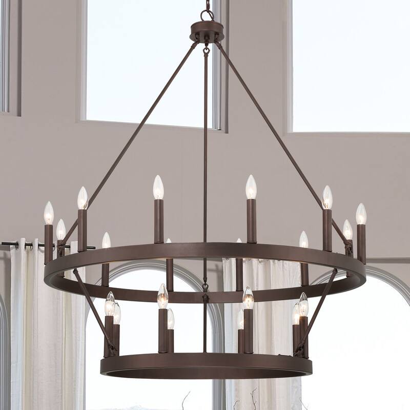 The Gray Barn Highclere Farmhouse 20-light Wagon Wheel Chandelier - 40"x40"x 47.83" - Oil Rubbed Bronze