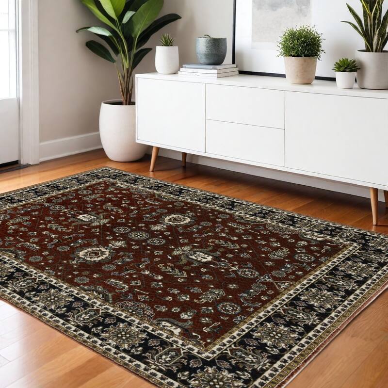 HomeRootsOriental Traditional Rectangle Area Rug - 66.14' X '45.67' X '0.47 - Red