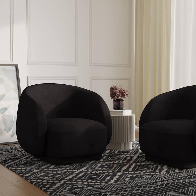 Faze Mid-Century Velvet Barrel Accent Chair with Solid Wood Frame, Plush Foam Cushion, No Assembly Required