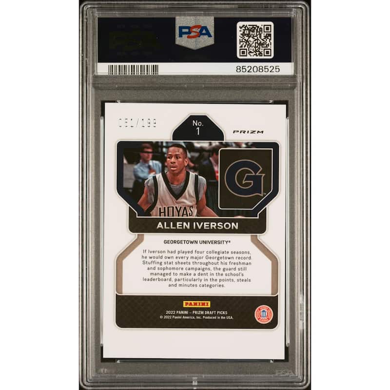 Allen Iverson 2022 Panini Prizm Draft Picks Blue Signed Card #1 Auto PSA 51/199 - 8'6" x 11'6"