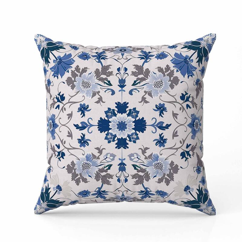 Moonlit Blossoms Faux Suede Reversible Throw Pillow Blue and Brown