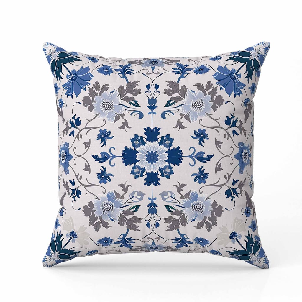 Moonlit Blossoms Indoor/Outdoor Reversible Throw Pillow Blue and Brown