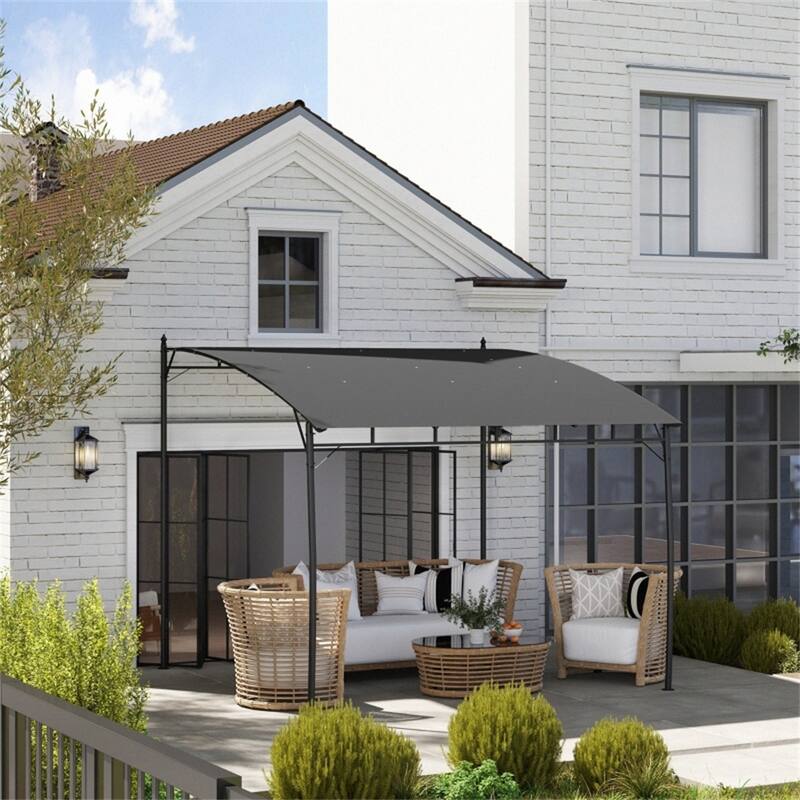 Steel Polyester Lean-To Pergola Awning with Drainage Holes - 118" W x 116.5" D x 78.75" / 103.25" H