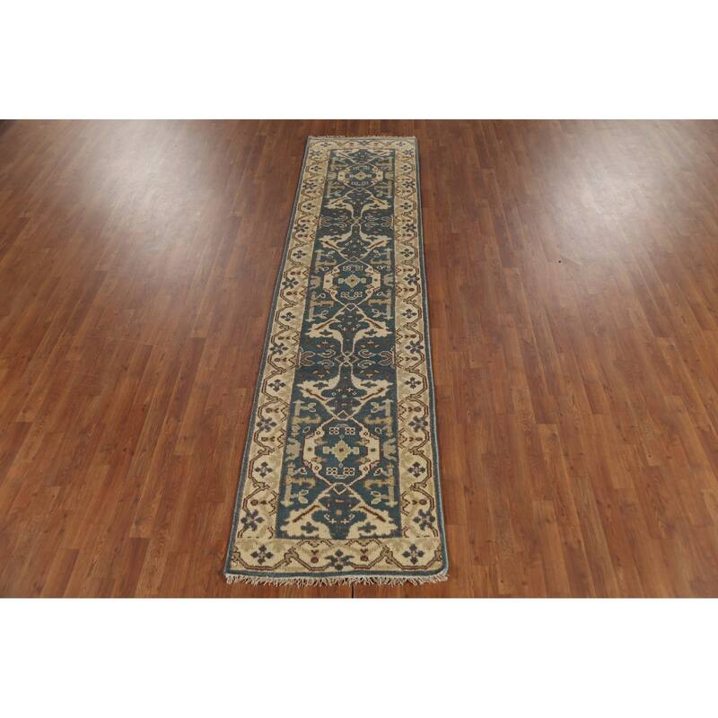 Transitional Oushak Indian Runner Rug Handmade Wool Carpet - 2'6"x 9'11"