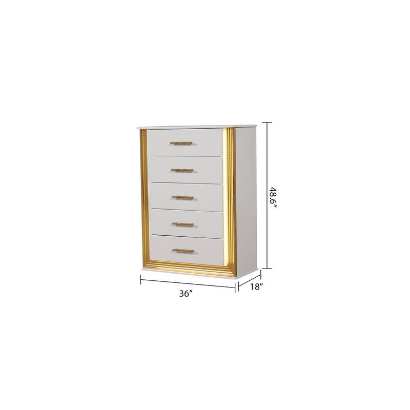 Obsession Contemporary Style 5-Drawer Chest Made with Wood & Gold Finish