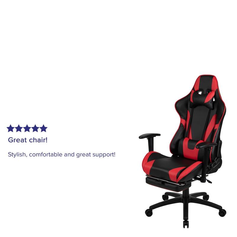 Racing Gaming Ergonomic Chair with Reclining Back, Footrest in LeatherSoft