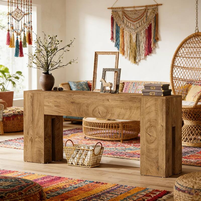 Rustic Sturdy Wooden Console Side Table