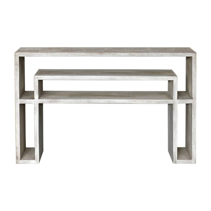 48" Genara Bone White Carved Console Table with Geometric Design