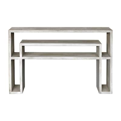 48" Genara Bone White Carved Console Table with Geometric Design