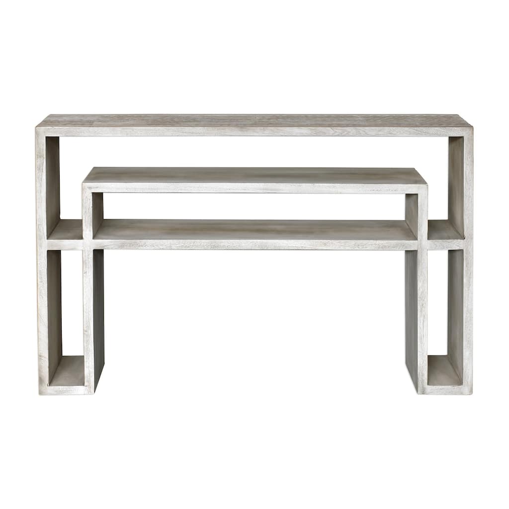 48" Genara Bone White Carved Console Table with Geometric Design