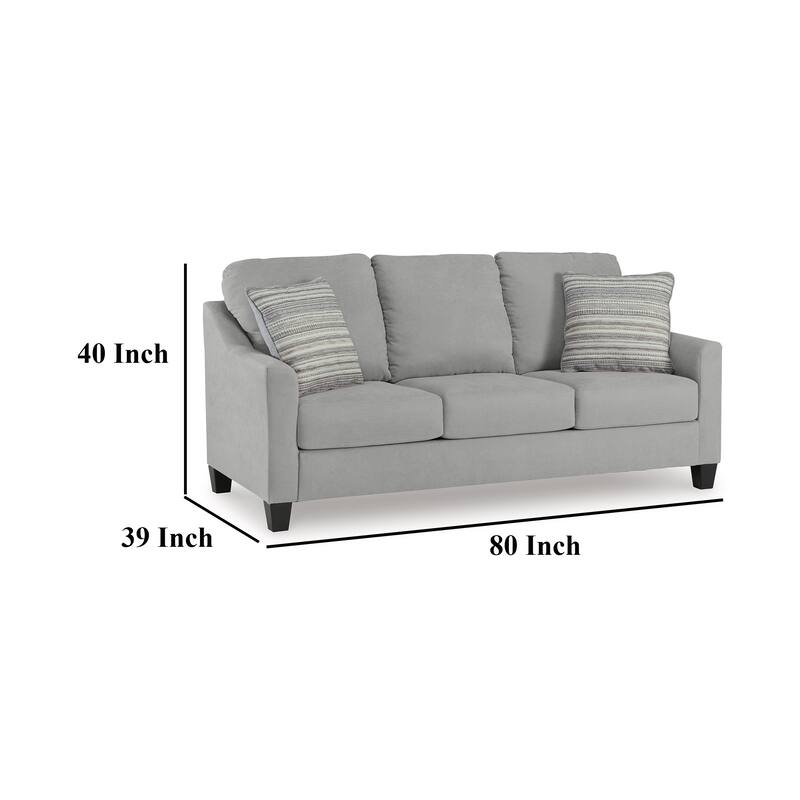 Blaire Sofa, Gray Polyester, 2 Accent Pillows, Black Wood, 80 Inch