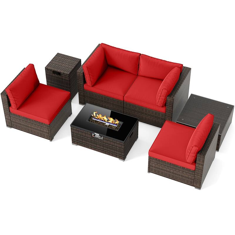 Gymax 7 PCS Patio Furniture Set 40000 BTU Gas Fire Pit Table Propane