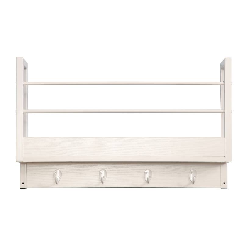 JJS Wall Mounted Floating Shelf with Coat Hooks & Key Holder Space-Saving Storage Rack for Books, Coats & Entryway Essentials