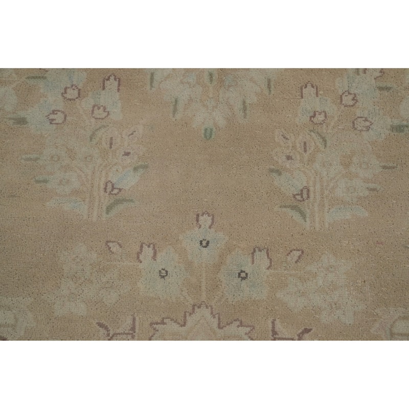 Hand Knotted Oriental 100% Wool Carpet Traditional Floral Beige & Ivories Kerman Area Rug - 12' 4'' X 9' 9''