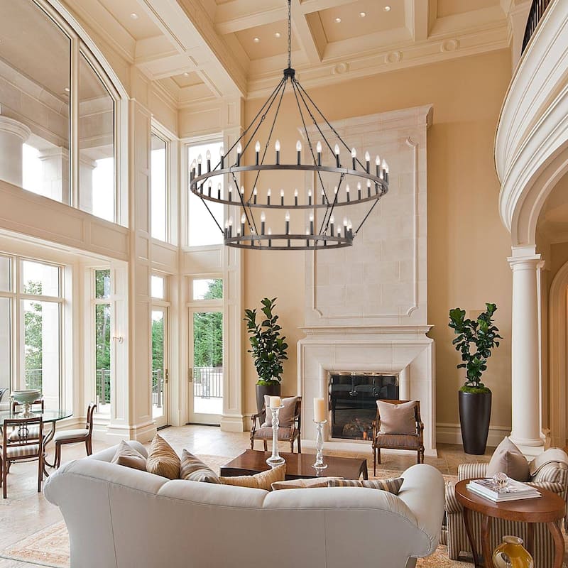 60 in. 54-Light 2 Tier Extra Large Farmhouse Wagon Wheel Chandelier