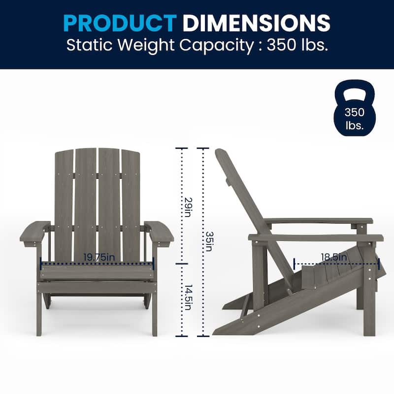 Outdoor All-Weather Poly Resin Wood Adirondack Chair - 29.5"W x 33.5"D x 35"H