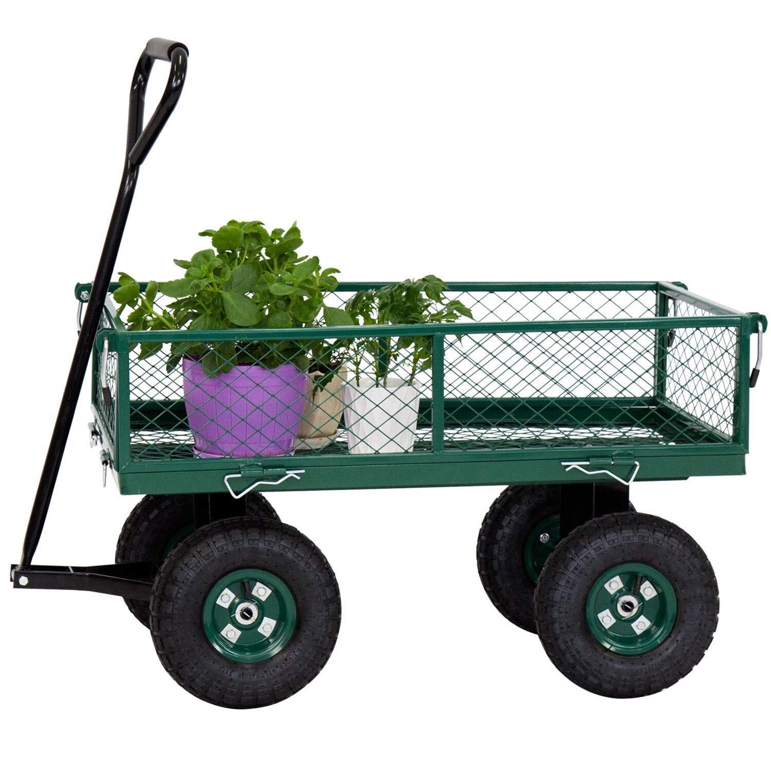 Heavy Duty Collapsible Utility Wagon Wheelbarrow w/Handle Green 650 Pound Capacity Kinbor Garden Cart 