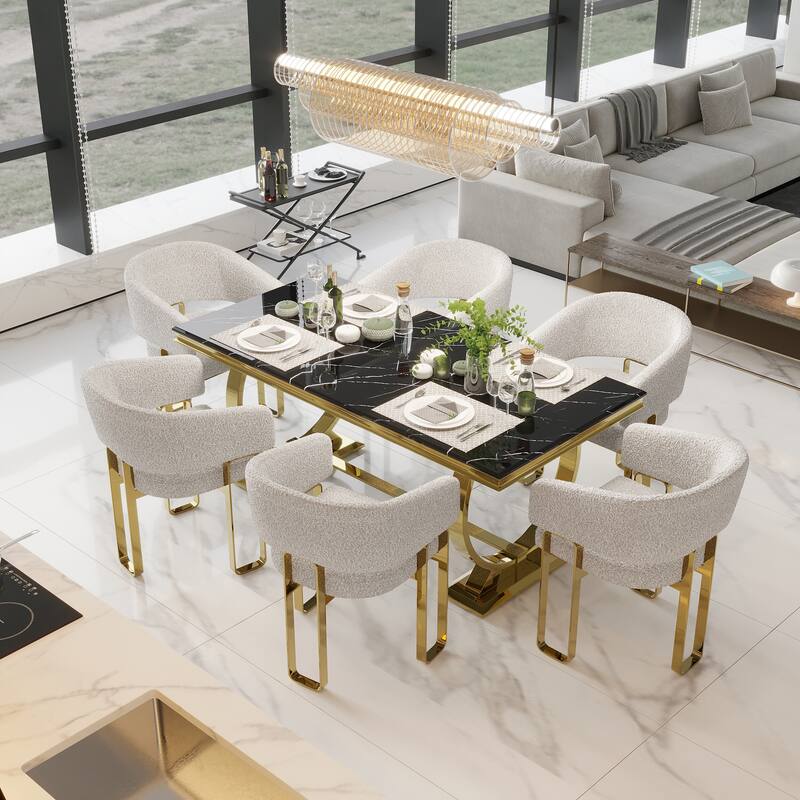 Luxurious Dining Room Table Set with Velvet Dining Chairs