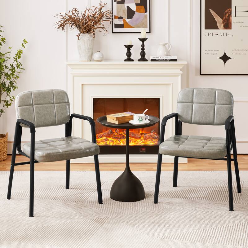 Yaheetech 2pcs Upholstered Leather Chairs with Armrest & Metal Frame