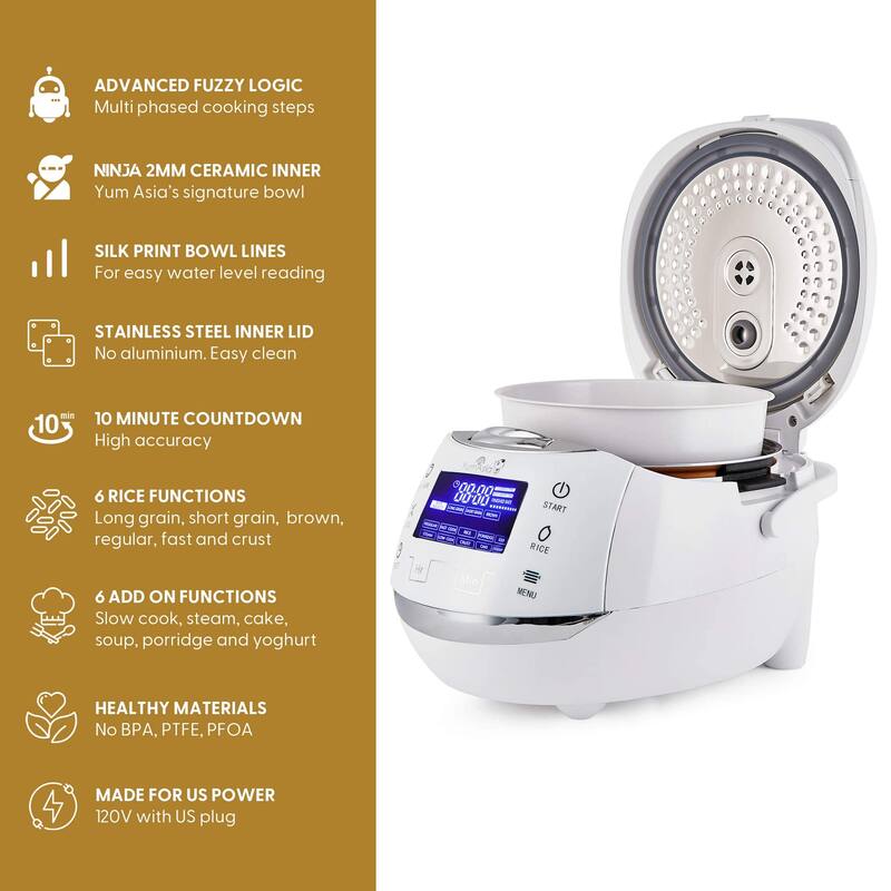 Rice Cooker with Ceramic Bowl and Advanced Fuzzy Logic (8 Cup, 1.5