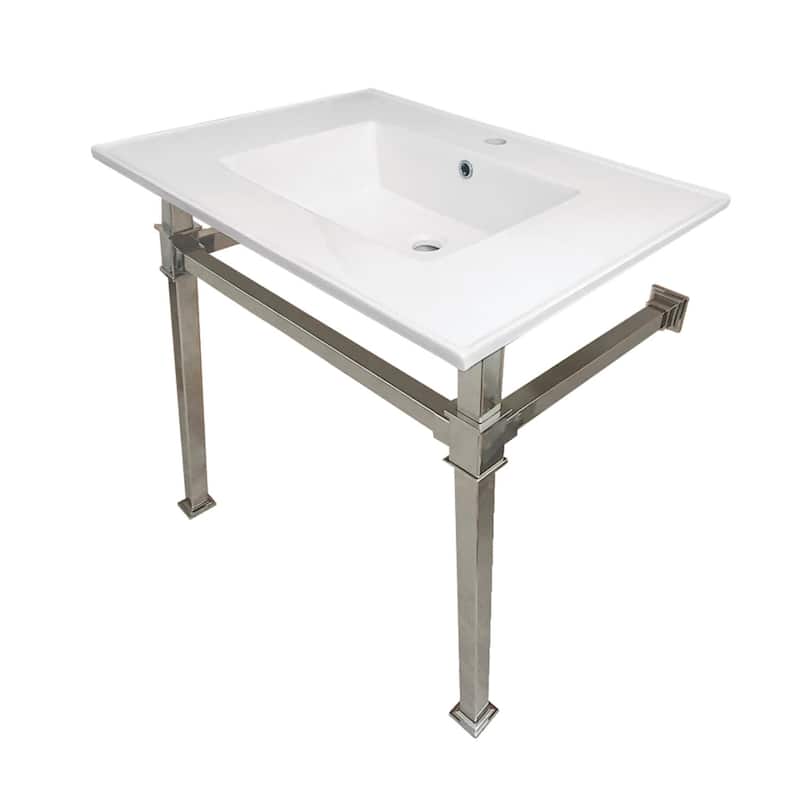 Kingston Brass Monarch 31" Wide Console Sink Set - White / Polished Nickel