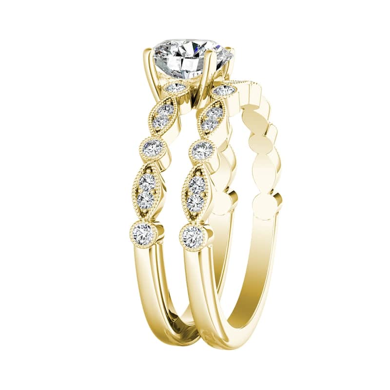 Auriya 14k Gold Round Lab Grown Diamond Vintage-Style Bridal Set Ring 1.00 to 5.00 ct. tw. (F-G, VS)