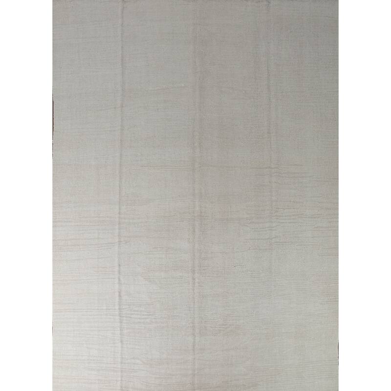 Hand Woven Oriental Cotton Carpet Modern Solid Beige & Ivories Kilim Area Rug - 11' 4'' X 9' 4''