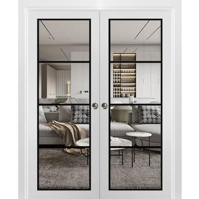 French Double Pocket Doors 36x80 Lucia 2466 White Silk Kit Trims Rail