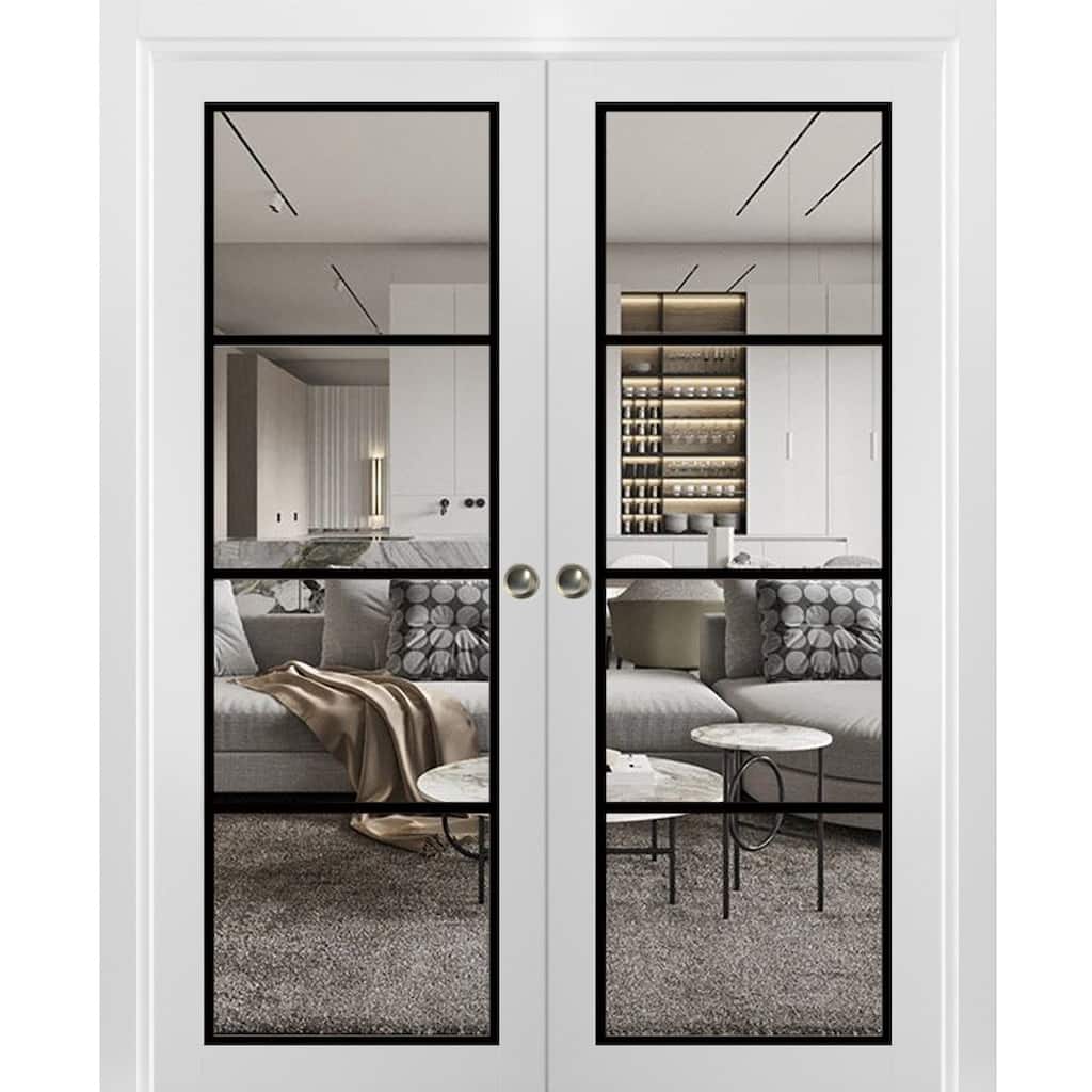 French Double Pocket Doors 36x80 Lucia 2466 White Silk Kit Trims Rail