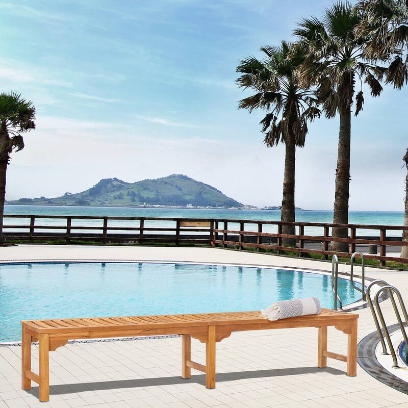 Chic Teak Santa Monica Outdoor Teak Wood Backless Outdoor Bench, 10 foot