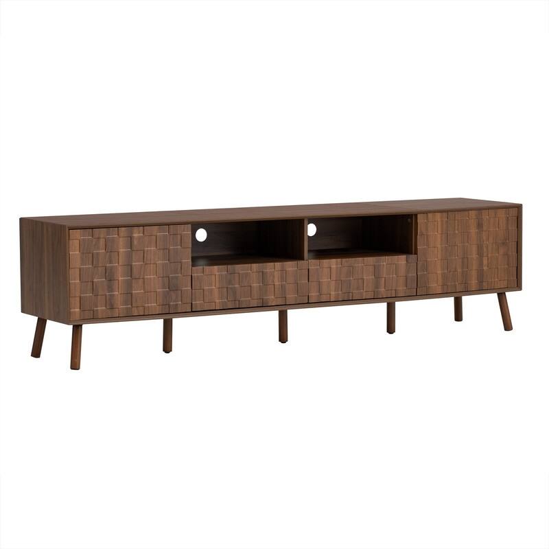 Modern 70" TV Stand for TVs up to 80", Entertainment Center Media Console Table with Solid Wood Legs and Open Storage