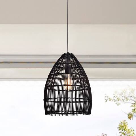 Naira Black 1-Light Rattan Cage Basket Pendant Light
