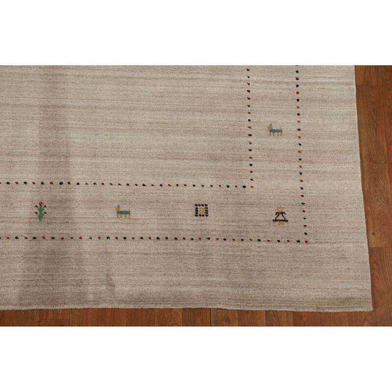 Hand Knotted Oriental 100% Wool Carpet Tribal Tribal Beige & Ivories Gabbeh Area Rug - 9' 5'' X 6' 7''