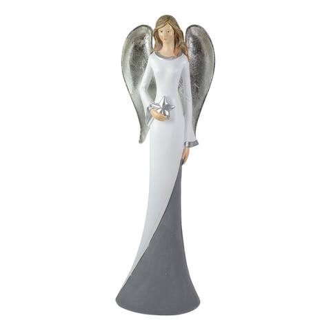 16.5" Silver and White Angel with Star Tabletop Figurine